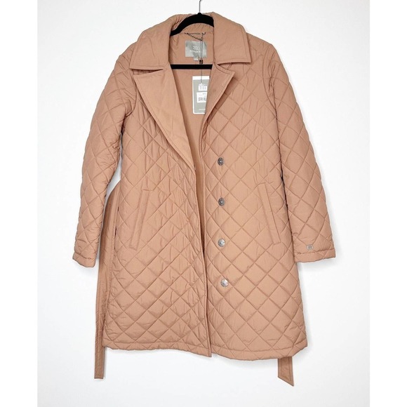 NWT Soia & Kyo Amara Quilted Coat Jacket Tie Belt Clay Women's Size Small Petite - Picture 4 of 9